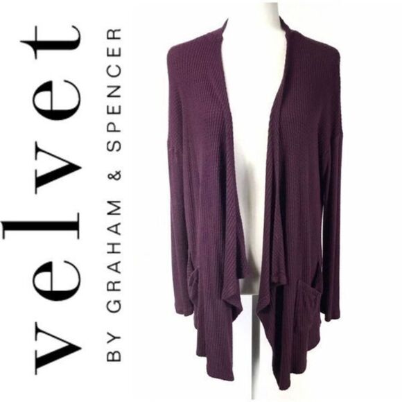 VELVET BY GRAHAM & SPENCER Burgundy Thermal Drape Cardigan. Medium. Women’s. - Picture 1 of 6